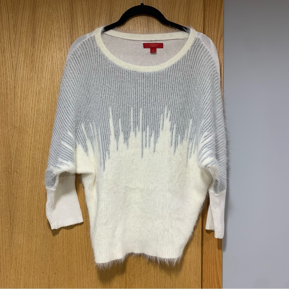 Jennifer Lopez White and Silver Fluffy Sweater - Size Large